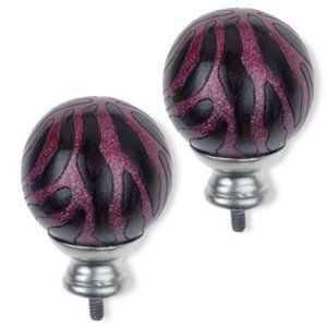 Cambria Pink & Black Glitter Zebra Curtain Finials Set of 2 NEW